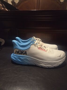 HOKA Kids' White and Blue Cushioned Running Shoes